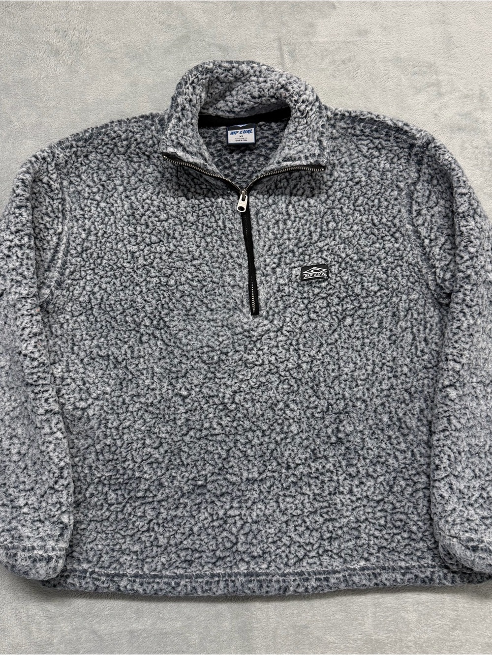 Rip Curl Vintage 90s Style Fleece Pullover Grey Sherpa 1/4 Zip Men’s XS